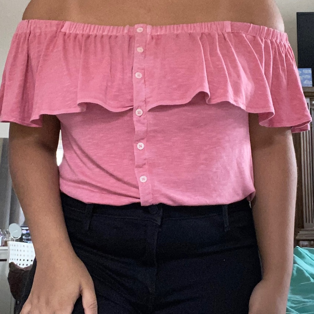 Pink over the shoulder shirt
